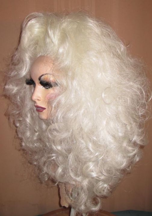 Drag Queen Costume Party Wig White Blonde Big Long Teased Out Curls No